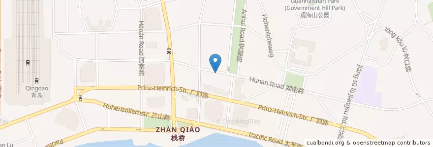 Mapa de ubicacion de 山海菜館 en 中国, 山东省, 青岛市, 市南区.