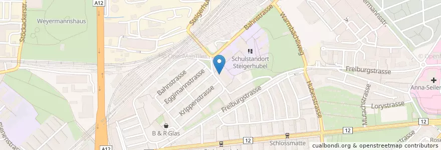 Mapa de ubicacion de Bibliothek Steigerhubel en Schweiz/Suisse/Svizzera/Svizra, Bern/Berne, Verwaltungsregion Bern-Mittelland, Verwaltungskreis Bern-Mittelland, Bern.