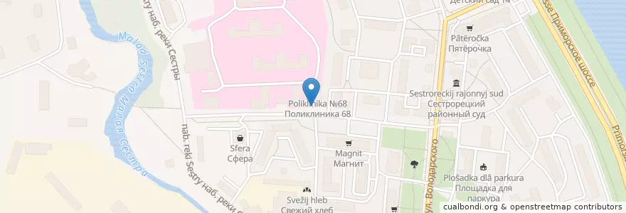 Mapa de ubicacion de Поликлиника №68 en Rusland, Северо-Западный Федеральный Округ, Oblast Leningrad, Sint-Petersburg, Курортный Район, Сестрорецк.