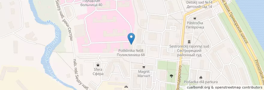 Mapa de ubicacion de Женская консультация поликлиники №68 en Russland, Föderationskreis Nordwest, Oblast Leningrad, Sankt Petersburg, Rajon Kurort, Sestrorezk.