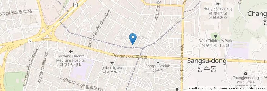 Mapa de ubicacion de 마녀커리크림 치킨 호점 en Corea Del Sur, Seúl, 마포구, 합정동.