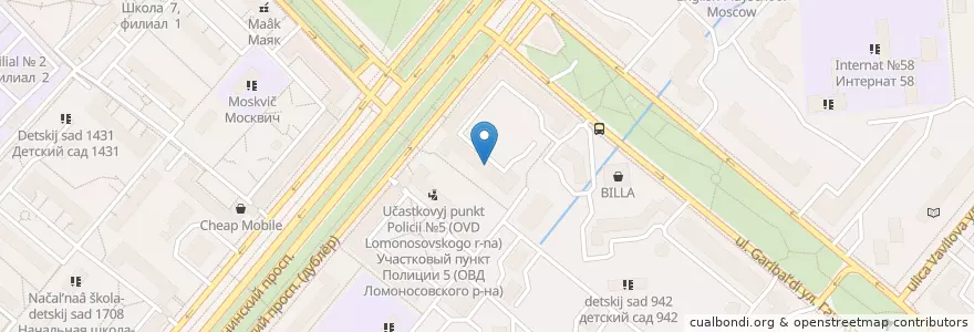 Mapa de ubicacion de ЦПМСС "Юго-Запад" en Rusland, Centraal Federaal District, Moskou, Юго-Западный Административный Округ, Ломоносовский Район.