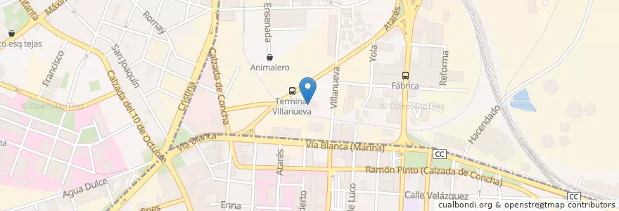 Mapa de ubicacion de Terminal de Ómnibus de Villanueva en Cuba, Havana.
