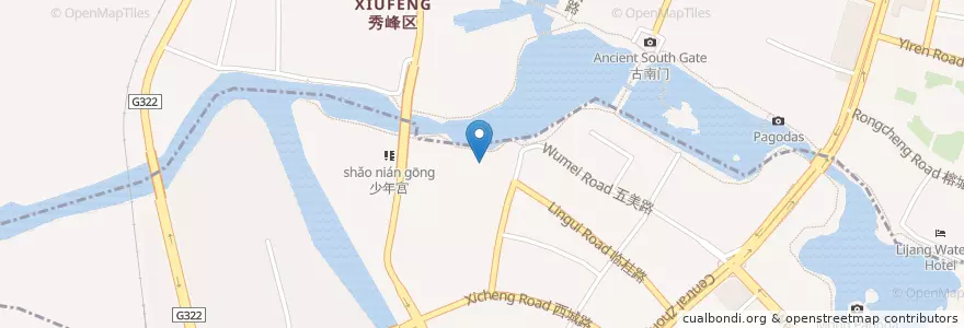 Mapa de ubicacion de Hi friends en 中国, 広西チワン族自治区, 桂林市, 象山区, 秀峰区, 象山街道.