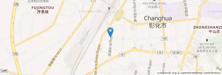 Mapa de ubicacion de 阿輝陽春麵 en تايوان, مقاطعة تايوان, مقاطعة تشانغوا, 彰化市.