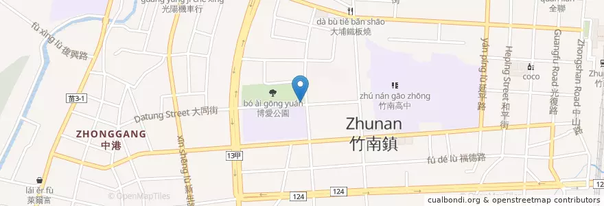 Mapa de ubicacion de 竹南博愛公園 en Tayvan, 臺灣省, 苗栗縣, 竹南鎮.