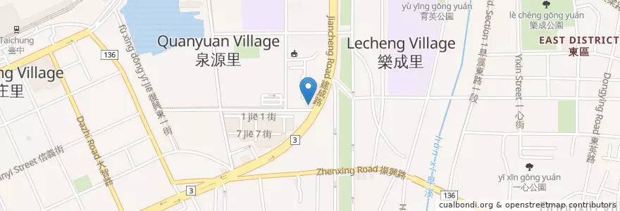 Mapa de ubicacion de New Jianguo Market (Gate 1) en Taiwan, Taichung, East District.
