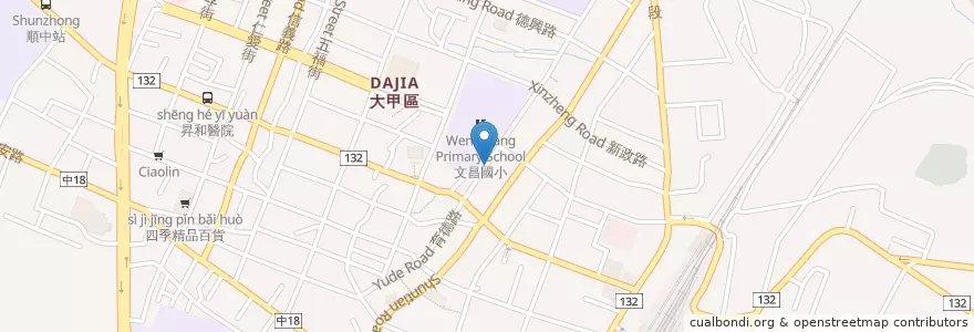 Mapa de ubicacion de Wenchang Elementary School en Taiwan, Taichung, Dajia District.