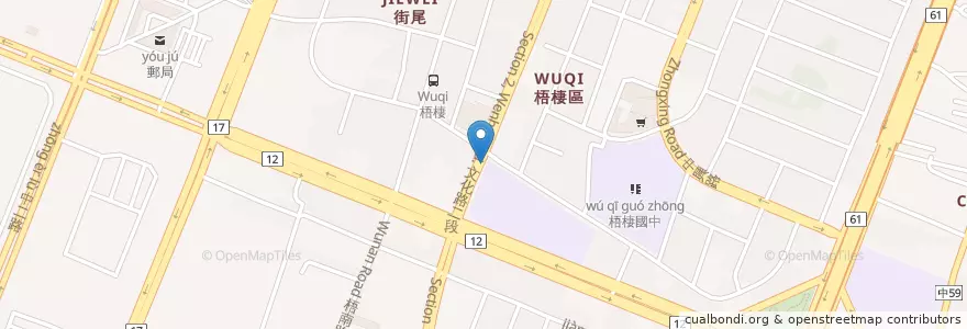 Mapa de ubicacion de Wu-qi Elementary School en Taiwan, Taichung, Wuqi District.