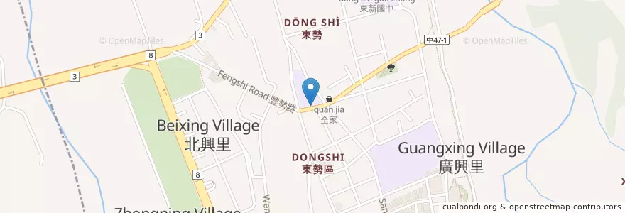 Mapa de ubicacion de Tung-Shing Elementary School en Taiwan, Taichung, Dongshi District.