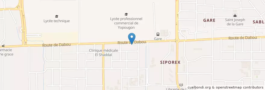 Mapa de ubicacion de salle Du Royaume de Jéhovah en Fildişi Sahili, Abican, Yopougon.