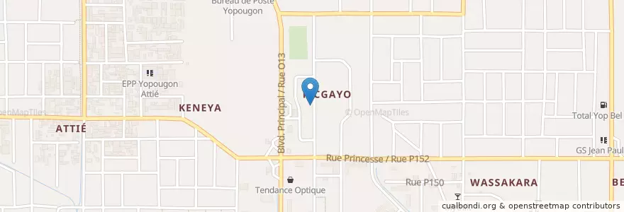 Mapa de ubicacion de Yakou en Côte D’Ivoire, Abidjan, Yopougon.