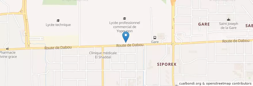 Mapa de ubicacion de Marché Siporex 3 en Fildişi Sahili, Abican, Yopougon.
