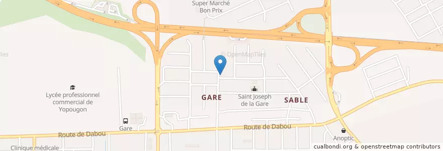 Mapa de ubicacion de Le Zouglou en 코트디부아르, 아비장, Yopougon.