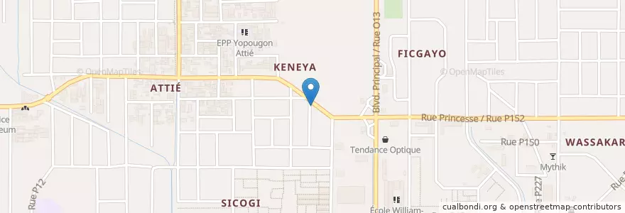 Mapa de ubicacion de Kiosque Adebayor en 코트디부아르, 아비장, Yopougon.