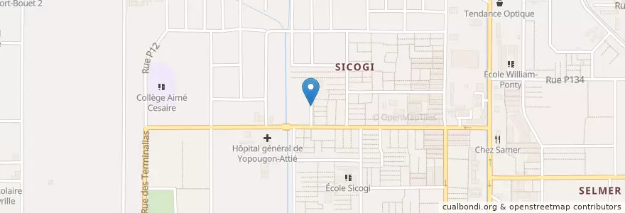 Mapa de ubicacion de Maquis Chez Youz en Côte D'Ivoire, Abidjan, Yopougon.