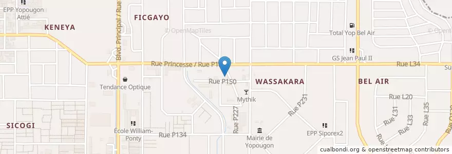 Mapa de ubicacion de Foursquare en ساحل العاج, أبيدجان, Yopougon.