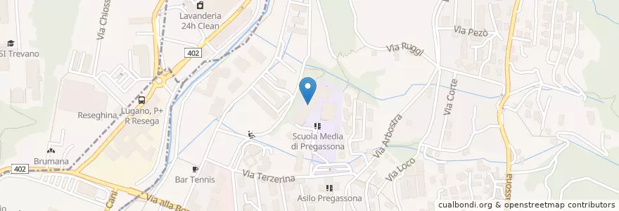 Mapa de ubicacion de Biblioteca della Scuola Media di Pregassona en Швейцария, Тичино, Лугано, Lugano.