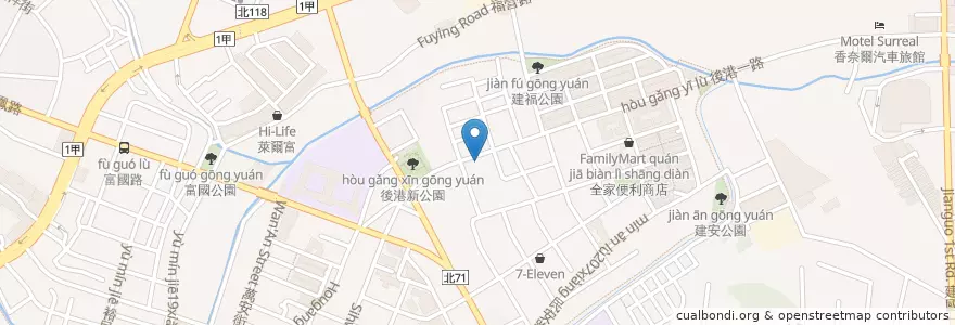 Mapa de ubicacion de 新莊後港路郵局 en 타이완, 신베이 시, 신좡 구.