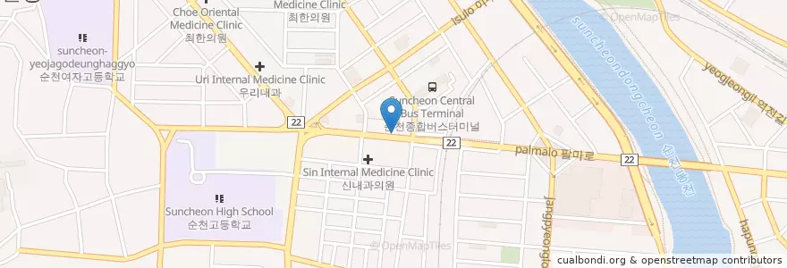 Mapa de ubicacion de 김밥천국 en Korea Selatan, Jeolla Selatan, 순천시.