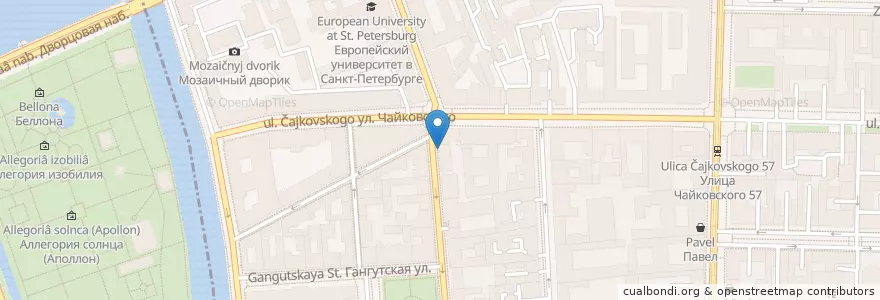 Mapa de ubicacion de Hookah Palace en Rusland, Северо-Западный Федеральный Округ, Oblast Leningrad, Sint-Petersburg, Литейный Округ.