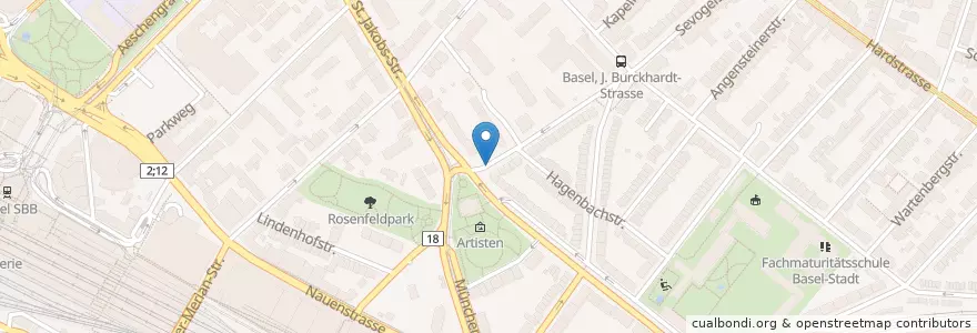 Mapa de ubicacion de IWB Ladestation en Zwitserland, Bazel-Stad, Bazel.