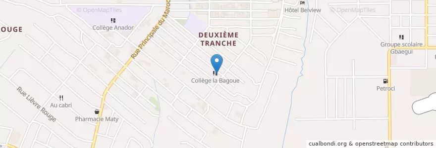 Mapa de ubicacion de Ecole la Bagoué en Кот-Д’Ивуар, Абиджан, Yopougon.