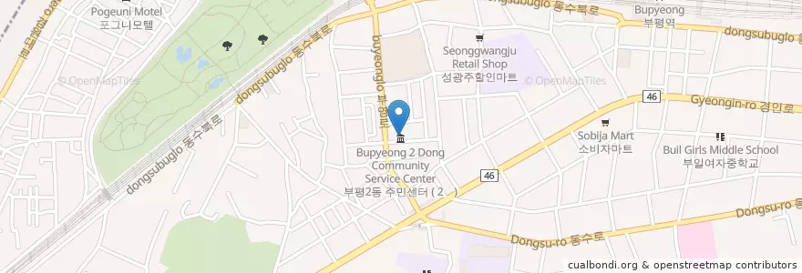 Mapa de ubicacion de 부평2동 행정복지센터 en Güney Kore, 인천, 부평구, 부평동.