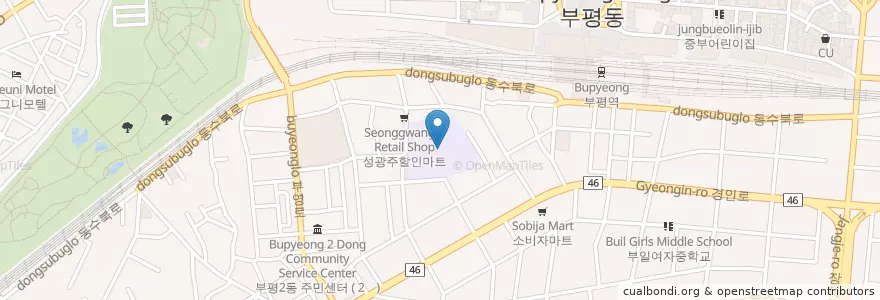 Mapa de ubicacion de 부평남초등학교 en 대한민국, 인천, 부평구, 부평동.