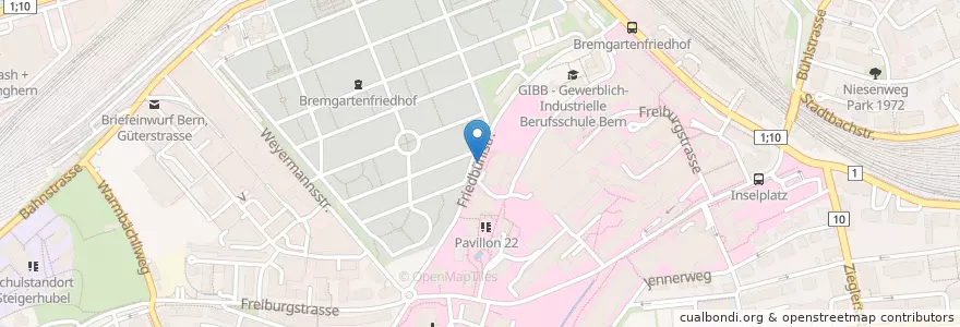 Mapa de ubicacion de Friedbühlstrasse en Zwitserland, Bern/Berne, Verwaltungsregion Bern-Mittelland, Verwaltungskreis Bern-Mittelland, Bern.