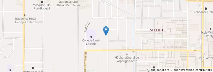 Mapa de ubicacion de Collège Saint Brice en 科特迪瓦, 阿比让, Yopougon.