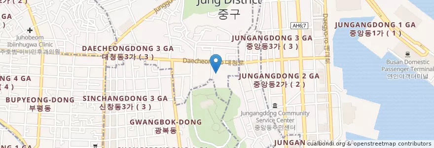 Mapa de ubicacion de 용두산 공영주차장 en Zuid-Korea, Busan, 중구, 대청동.