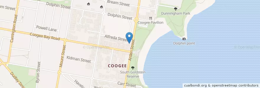 Mapa de ubicacion de Coogee Yerros Cafe en استرالیا, New South Wales, Sydney, Randwick City Council.