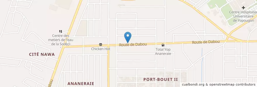 Mapa de ubicacion de Café Op'tit Restaurant en Côte D’Ivoire, Abidjan, Yopougon.