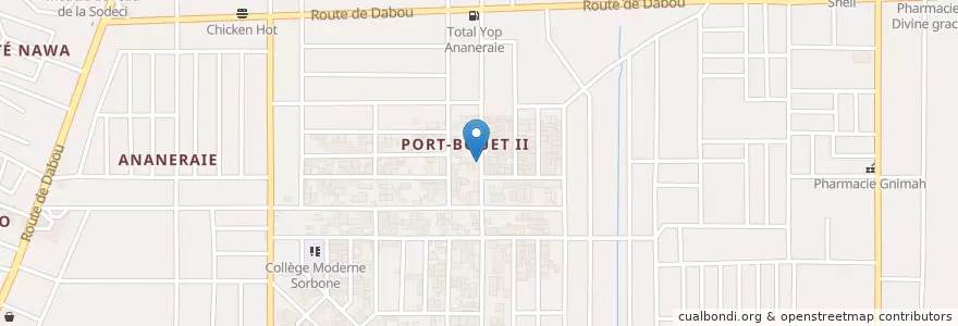 Mapa de ubicacion de Café Express en ساحل عاج, آبیجان, Yopougon.