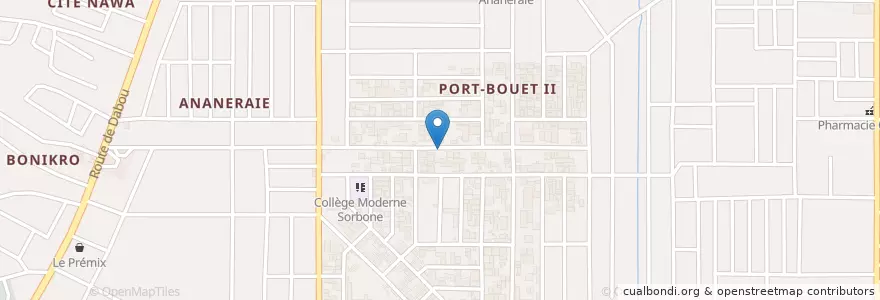 Mapa de ubicacion de Pharmacie chez n'talé en Ivory Coast, Abidjan, Yopougon.