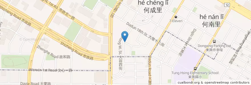 Mapa de ubicacion de 何成里福德祠 en 타이완, 타이중 시, 난툰 구.
