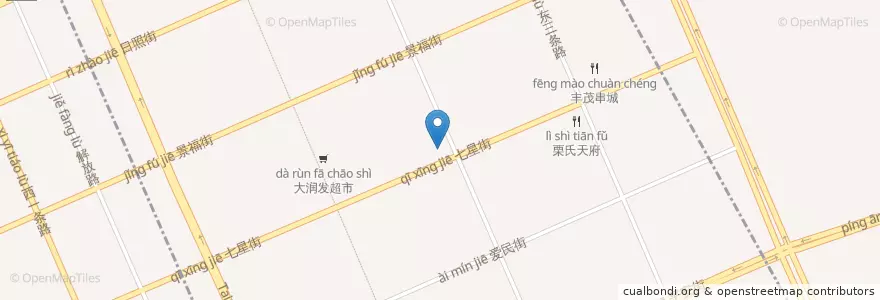 Mapa de ubicacion de 韩式快餐牛肉汤饭 en Cina, Heilongjiang, 牡丹江市, 东安区, 七星街道.