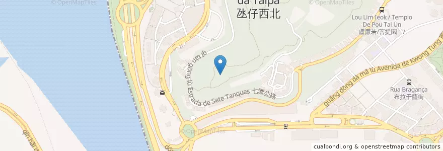 Mapa de ubicacion de 四橋亭 en China, Cantão, Macau, Taipa, 珠海市, Nossa Senhora Do Carmo, Coloane, 香洲区, São Francisco Xavier.