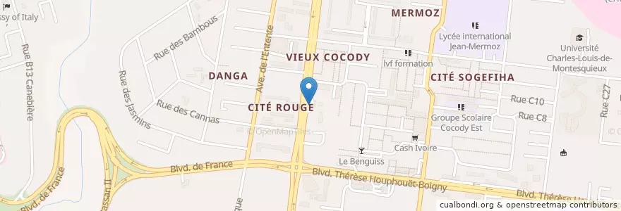 Mapa de ubicacion de Société Ivoirienne de Banque en 코트디부아르, 아비장, Cocody.