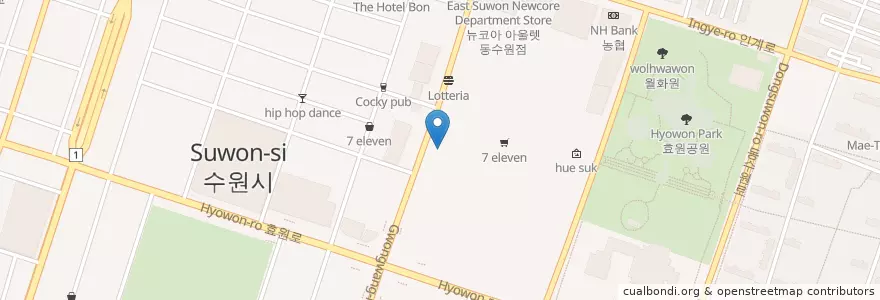 Mapa de ubicacion de 김밥천국 en 大韓民国, 京畿道, 水原市, 八達区.