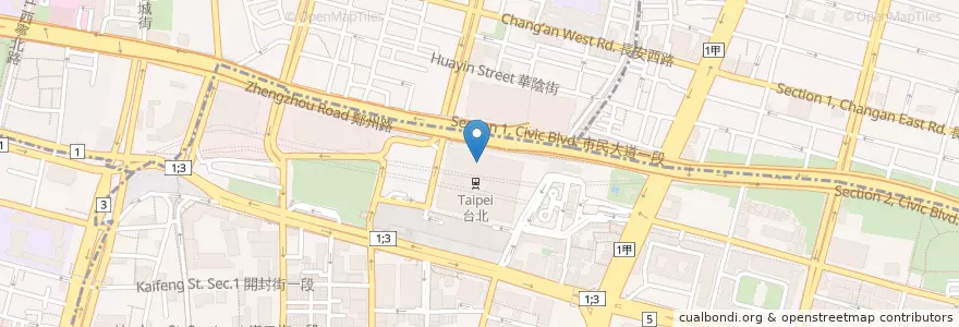 Mapa de ubicacion de 乾杯列車 en 臺灣, 新北市, 臺北市, 中正區.
