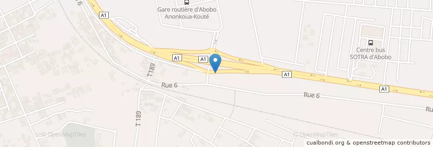 Mapa de ubicacion de Lavage Auto Annonkoi Kouté en Côte D’Ivoire, Abidjan, Abobo.