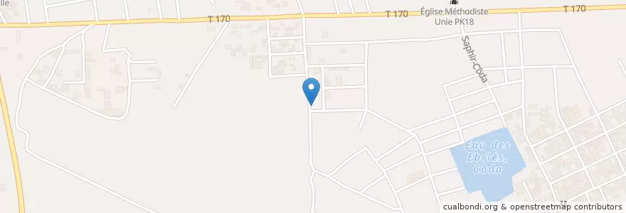 Mapa de ubicacion de Pharmacie Carrefour Diallo en コートジボワール, アビジャン, Abobo.