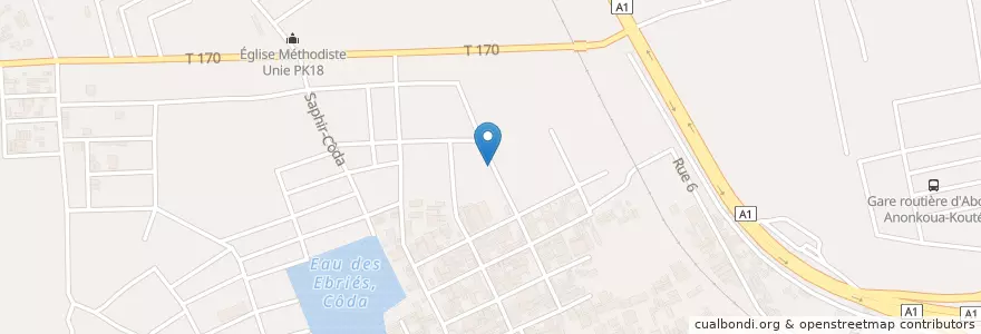 Mapa de ubicacion de Bistro l'étoile brillante en コートジボワール, アビジャン, Abobo.