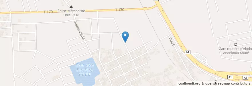 Mapa de ubicacion de EPV Coulibaly sandeni en コートジボワール, アビジャン, Abobo.