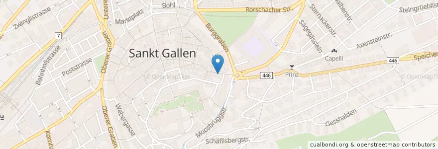 Mapa de ubicacion de Gaststuben zum Schlössli en Zwitserland, Sankt Gallen, Wahlkreis St. Gallen, St. Gallen.