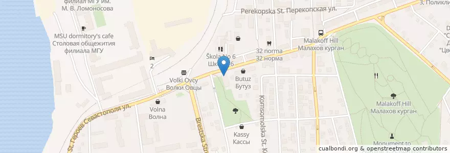 Mapa de ubicacion de Севастополь en Rússia, Distrito Federal Do Sul, Sebastopol, Севастополь, Нахимовский Район, Нахимовский Округ.