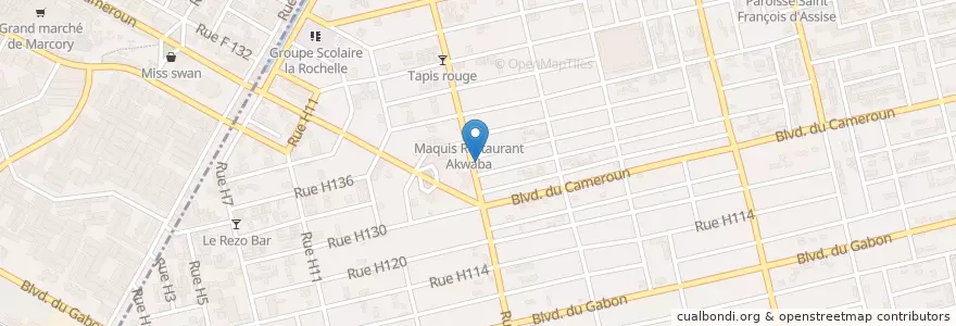 Mapa de ubicacion de Kiosque en Ivory Coast, Abidjan, Koumassi, Marcory.
