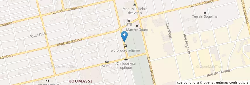 Mapa de ubicacion de Gare Routière Abidjan-Bondoukou en Fildişi Sahili, Abican, Koumassi.